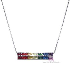 Gods Promise Rainbow Cubic Zirconia Double 2 Row Bar Necklace